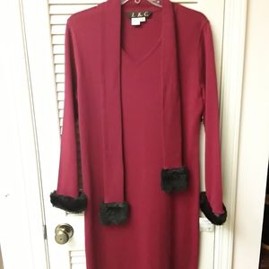 I.K.C Red Fur Wool Blend Vintage Maxi Dress NWT